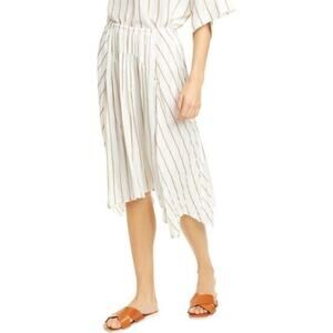 Vince Stripe Gauze Panel Pull-on Midi Skirt in Optic White NEW Women's Medium